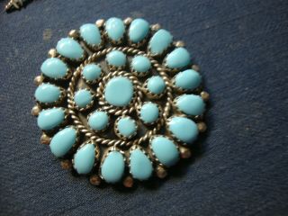 Navajo Native American Turquoise Old Pawn 925 Sterling Silver Brooch