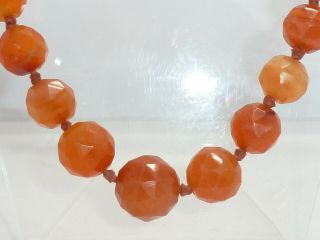 Victorian Chinese Carved Carnelian Agate Bead Necklace Graduated Faceted Beads