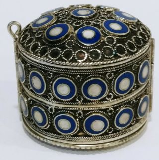 Vintage Silver Moroccan Berber Tribal Cuff Hinged Enameled Bracelet/trinket Box