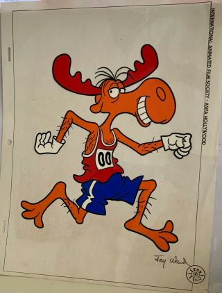 Bullwinkle & Rocky Production Cell Hand Signed By Jay Ward