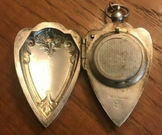 Antique Victorian German Silver Heart Locket Coin Purse Necklace Pendant