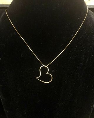 Vtg 14k Yellow Gold Box Chain Open Heart Necklace Pendant 1.  4g
