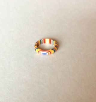 Vintage French Resin Lea Stein Laminated Striped Multicolored Ring Size 6