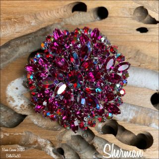 Sherman Abstract Cluster Brooch Fuchsia,  Ruby Ab
