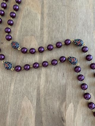 Joan Rivers Long Enamel Egg Purple Pearl Necklace Cross Navy Glass