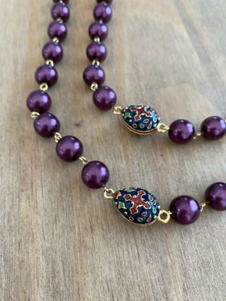 Joan Rivers Long Enamel Egg Purple Pearl Necklace Cross Navy Glass 2