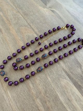 Joan Rivers Long Enamel Egg Purple Pearl Necklace Cross Navy Glass 3