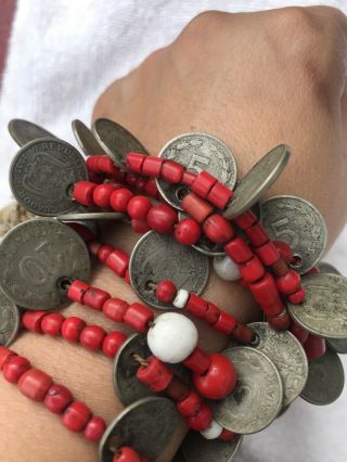 Natural Coral Beaded Coins Necklace Vintage