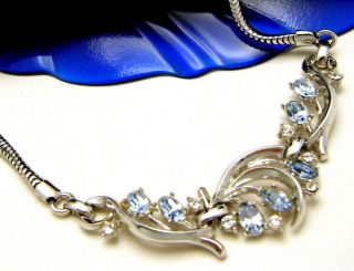 Crown Trifari Pale Blue Rhinestone Necklace 1950s Choker Silver Tone