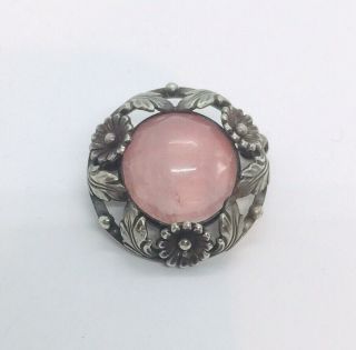 Ne From Denmark Vintage Sterling Silver & Rose Quartz Small Flower Pin