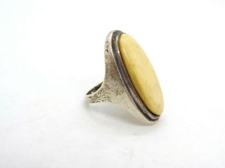 Vintage Sterling Silver Large Long Oval Bone Ring,  size 7 3