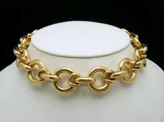 Vintage Heavy Chunky Choker Necklace Gold Tone Toggle Clasp Signed