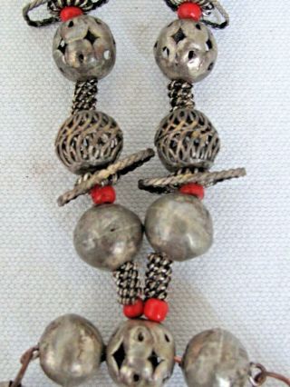 Vintage Guatemalan Traditional Necklace with Coins,  Coral and Silver Beads 2
