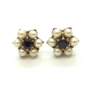 Fine 9ct Gold Cultured Pearl And Garnet Cluster Earrings 94