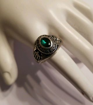 Jostens Class Ring Sterling Silver Emerald Green Colored Stone 1978
