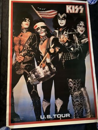 Vintage 1976 Kiss U.  S.  Tour Full Size Poster Aucoin Management Boutwell
