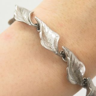 Vtg 925 Sterling Silver Floral Leaf Link Bracelet 7 "