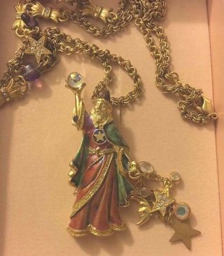 Kirks Folly Wizard Merlin Enamel Crystal Rhinestone Pin Brooch Pendant Necklace