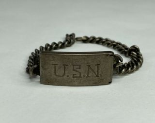 Vintage Locketag Sterling Silver Wwii Us Navy Locket Link Bracelet 18.  82 Grams