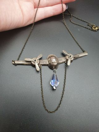 Vintage 1940s World War Two Rare Plane Sweetheart Necklace