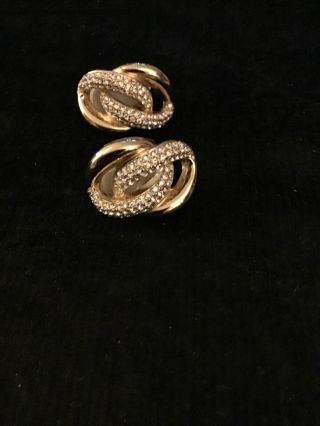 Vintage Christian Dior Gold Tone Rhinestone Link Clip Earrings