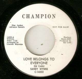 Sandy Wynns Love Belongs To Everyone I Really Champion Dj Northern Soul Usa 45