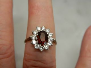 A Stunning 9 Ct Gold Vintage Garnet And Zirconia Cluster Ring