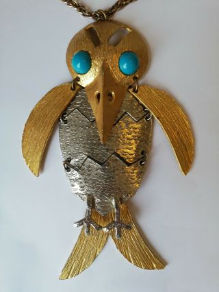 Vintage 1970s Kenneth Lane Oversized Bird Necklace Designer Costume Jewellery