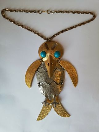 Vintage 1970s Kenneth Lane Oversized Bird Necklace Designer Costume Jewellery 3