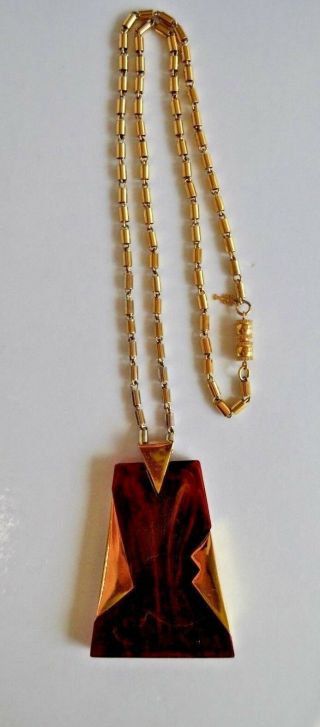 Vtg.  Trifari Crown book piece Lanvin inspired lucite and gold Deco necklace 2