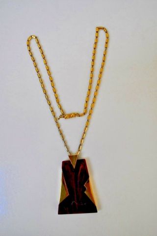 Vtg.  Trifari Crown book piece Lanvin inspired lucite and gold Deco necklace 3