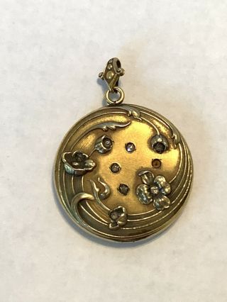Antique Art Nouveau Gold Filled Locket With Water Lily Relief With Stones “mjc”