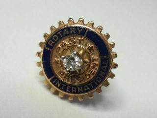 Vintage 10k Rose Gold Enamel Diamond Rotary International Past President Pin