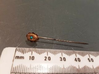 Antique 9ct Gold And Turquoise Stick / Tie Pin C1880 9ct Stamp On Top