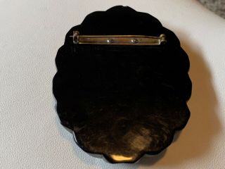 Vintage Victorian Large Carved Black Bakelite Mourning Brooch Pin 3