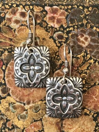 Vintage T.  Foree Hunsicker ‘luggage Tag’ Quatrefoil Sterling Silver Earrings