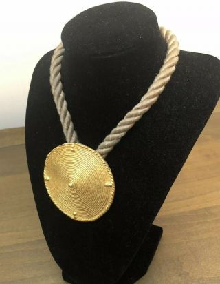 Vintage Kenneth Lane Necklace Gold Plated Rope Choker Medallion Statement Drama 2