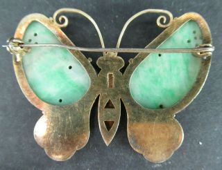 VINTAGE CHINESE EXPORT CARVEL CELADON JADE BUTTERFLY PIN BROOCH Approx 2 