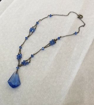 Absolutely Stunning Delicate Estate Art Deco Blue Glass Necklace