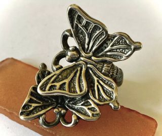 Butterfly Ring Sterling Silver Size 7 Huge Signed Vintage Estate Marked Jewelry
