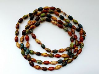 Vintage Murano Glass Scottish Moss Agate Bead Necklace Flapper 52 "