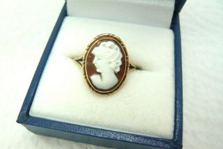 Vintage Jewellery 9ct Gold 375 Real Shell Cameo Ring Size P