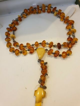 Vintage Jewellery Real Natural Baltic Honey & Cognac Amber Bead Long Necklace