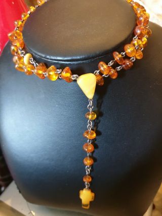 Vintage Jewellery Real Natural Baltic Honey & Cognac Amber Bead Long Necklace 2