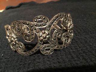 Vintage Marcasite Lace Cuff Bracelet In Sterling Silver