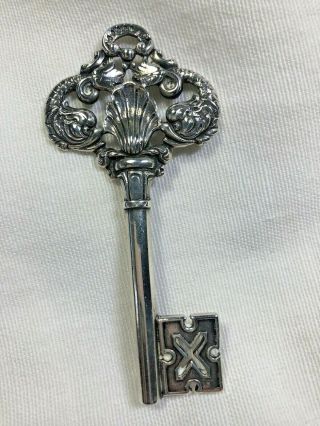 RARE HUGE Vintage CINI Sterling Silver Key Brooch,  Detailed Fish & Shell Motif 2
