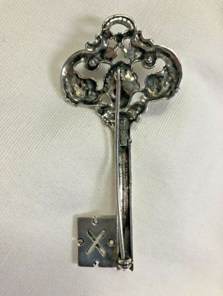 RARE HUGE Vintage CINI Sterling Silver Key Brooch,  Detailed Fish & Shell Motif 3