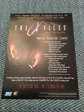 X - Files Movie Fight The Future Trading Cards 8x11 Promo Sell Sheet,  Topps Rare