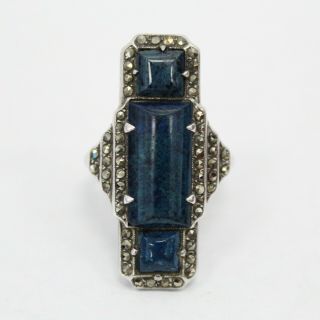 Sterling Silver Marcasite With Lapis Lazuli Art Deco Vintage Ring Size 8