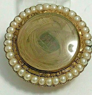 Antique Victorian 14k Gold Seed Pearl Hair Mourning Pin Brooch (acid)